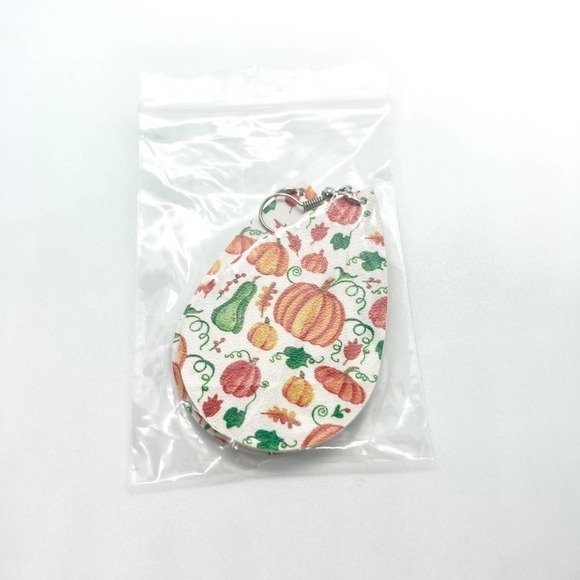 Faux Leather Teardrop Colorful Gourd Print Earrings - Picture 4 of 4